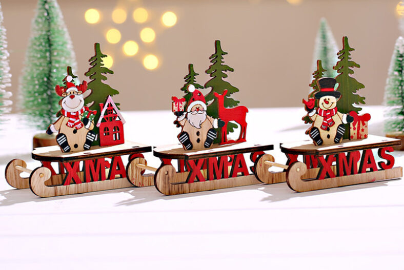 Pack of 3 Christmas Wooden Sled Shape Ornaments £7.99 instead of £19.99
