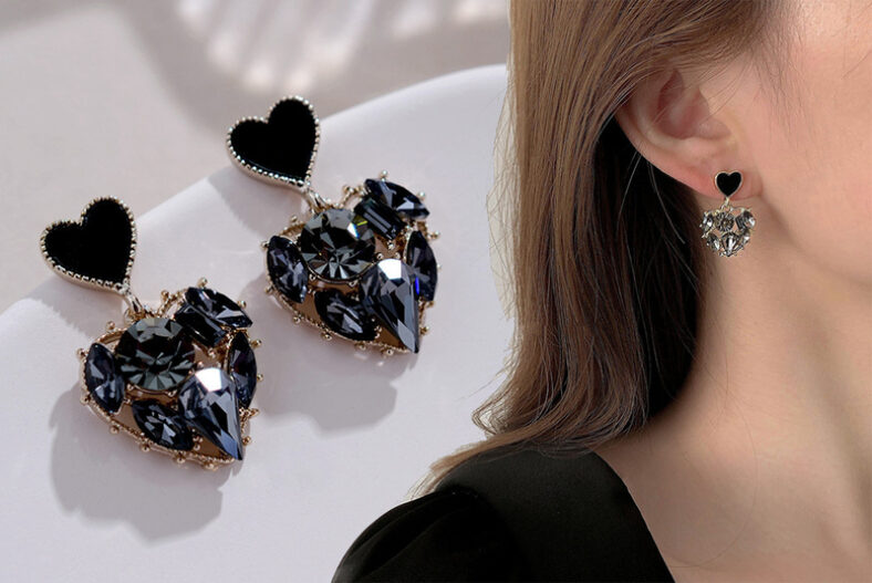 Black Rhinestone Heart Shaped Love Earrings £3.99 instead of £9.99