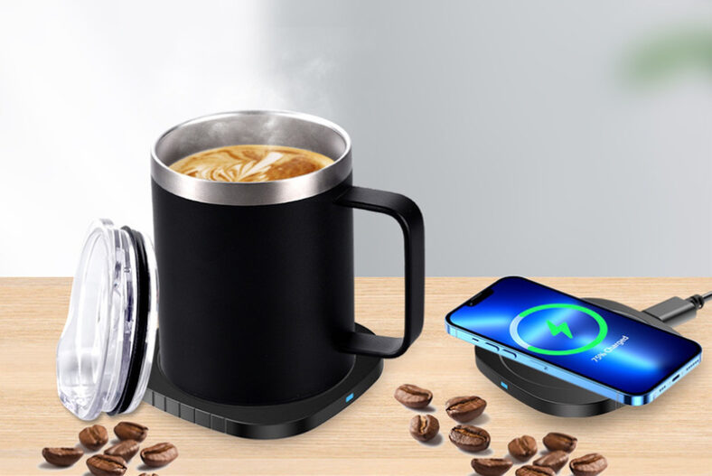 Stainless Steel Wireless Charging Cup in Black or White £29.99 instead of £69.99