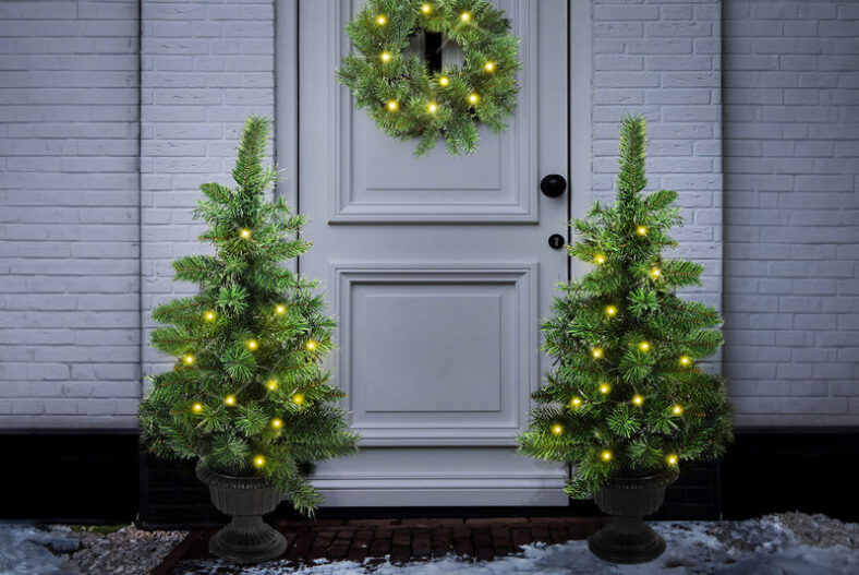 Pre Lit Set of 2 Christmas Trees and Wreath £44.99 instead of £99.99