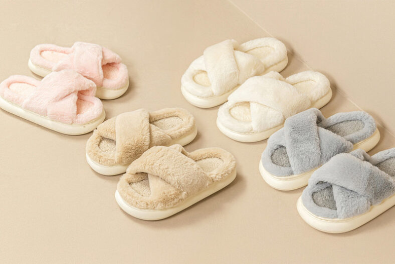 £8.99 instead of £19.99 for a Women’s Cross Band Fluffy Slippers in 5 Sizes and 4 Colours from UK Dream Store – save 55%