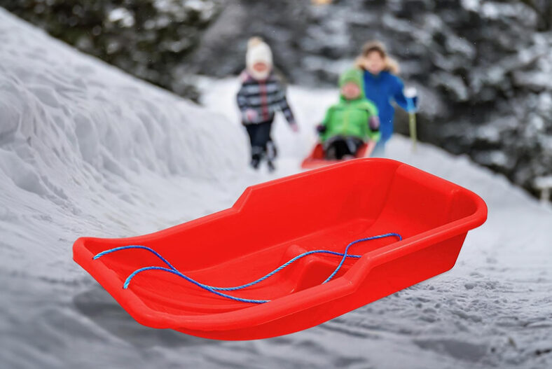 £11.99 instead of £19.99 for one kids’ heavy duty snow sledge, £18.99 for two in black, blue, pink or red from direct2publik – save up to 40%