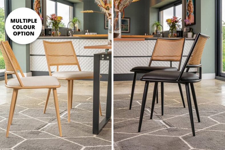 Set of 2 Rattan Dining Chairs In Oak or Black! £99.00 instead of £299.99