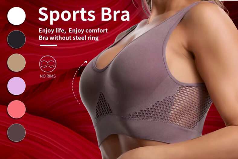£4.99 instead of £14.99 for a Mesh Hollow Breathable Sports Bra in Multiple Sizes and Colours from Just Gift Direct – save 67%