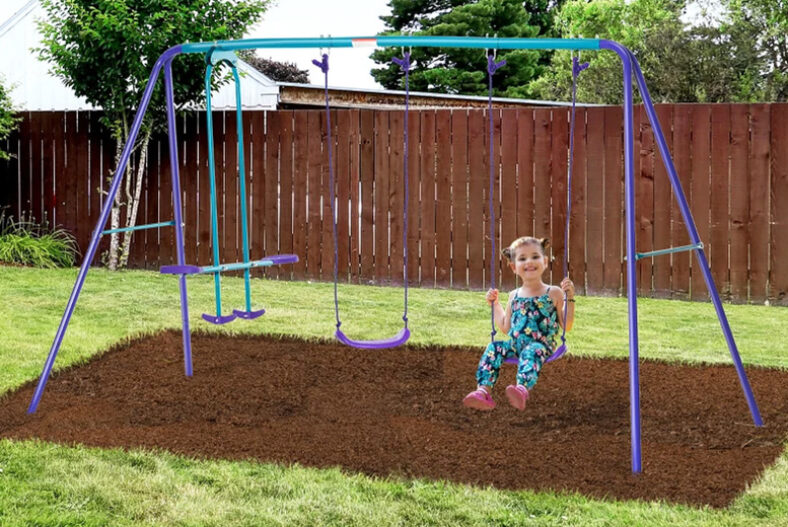 £79 instead of £142.99 for Outsunny Metal Swing Set with Glider, Two Swing Seats, Adjustable Height and Outdoor Heavy-duty A-frame from Aosom – save 45%