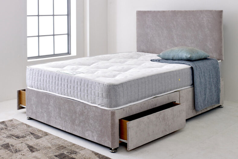 From £89 instead of £250 for a Lisbon Divan small single bed and mattress in grey with storage options from Bedz n Mattz – save up to 64%