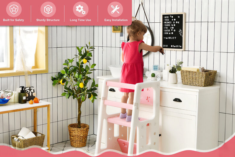 Childrens Non-Slip Kitchen Step Stool with Safety Rails – Pink £54.99 instead of £88.95