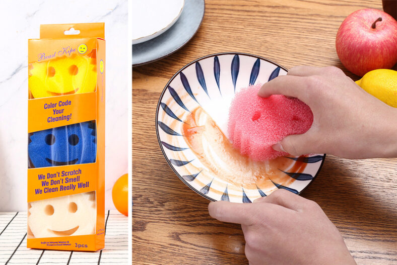 Set of 3 Smiley Face Kitchen Cleaning Sponges in 3 Colours £4.99 instead of £9.99
