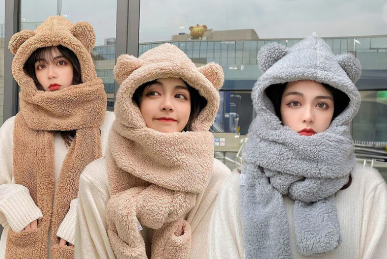 3 in 1 Winter Bear Hat, Scarf, and Gloves in 4 Options £14.99 instead of £39.99