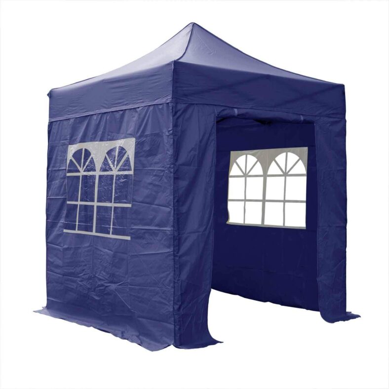 Airwave 2m x 2m Pop Up Gazebo with Sides, Water Resistant PVC, Attachable Side Panels, Church Style Windows, Ideal for Smaller Outdoor Spaces, Portable with Heavy Duty Carry Bag (Blue)