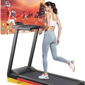 rewrite this title in other words: Lacuffy Treadmills for Home Foldable 112x42cm, 158kg Weight Capacity, 16km/h, 6% Incline Folding Treadmill for Heavy People, Raceable Foldable Treadmill with Multi-runner Race, Door to Door Delivery