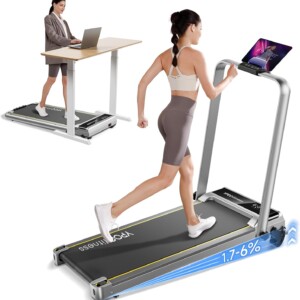 YPOO 3-in-1 Incline Walking Pad: Portable Folding Treadmill with Handle, 3 Incline Levels, 300lbs Capacity, Under-Desk Option, LED Display, Remote Control & App Compatible.