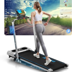 Foldable FOUSAE 5-in-1 Treadmill for Home Use: App-Compatible Under Desk Walking Pad, 12KM/H Speed, 9% Incline, 350 LB Weight Limit, with Magnetic Remote Control
