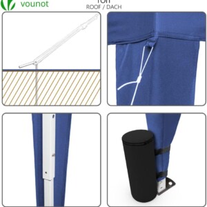 VOUNOT 3m x 3m Pop Up Gazebo with Sides & 4 Weight Bags & Carry Bag, Marquee Garden Party Tent Outdoor, Blue