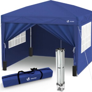 VOUNOT 3m x 3m Pop Up Gazebo with Sides & 4 Weight Bags & Carry Bag, Marquee Garden Party Tent Outdoor, Blue